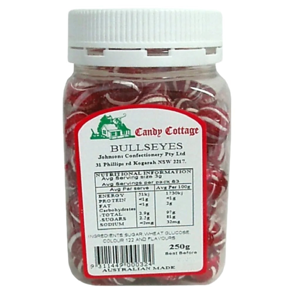 Candy Cottage 10 x Bullseyes 250gm Old Fashioned Lollies Sweets Bulk Pack