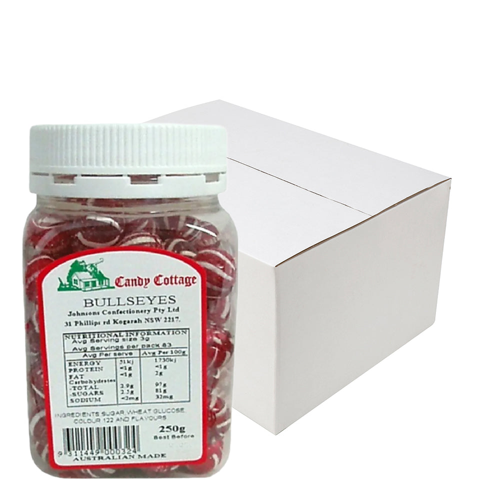 Candy Cottage 10 x Bullseyes 250gm Old Fashioned Lollies Sweets Bulk Pack