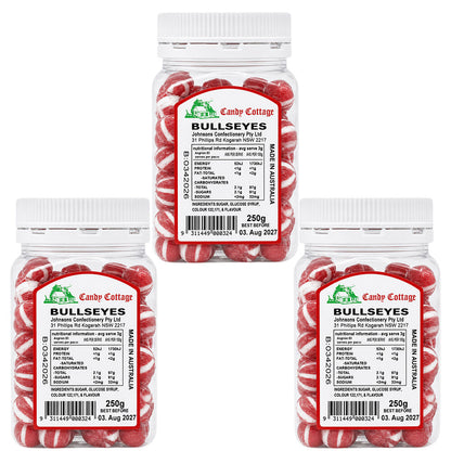 Candy Cottage Bullseyes 3 x 250g Old Style Lollies Set Australian