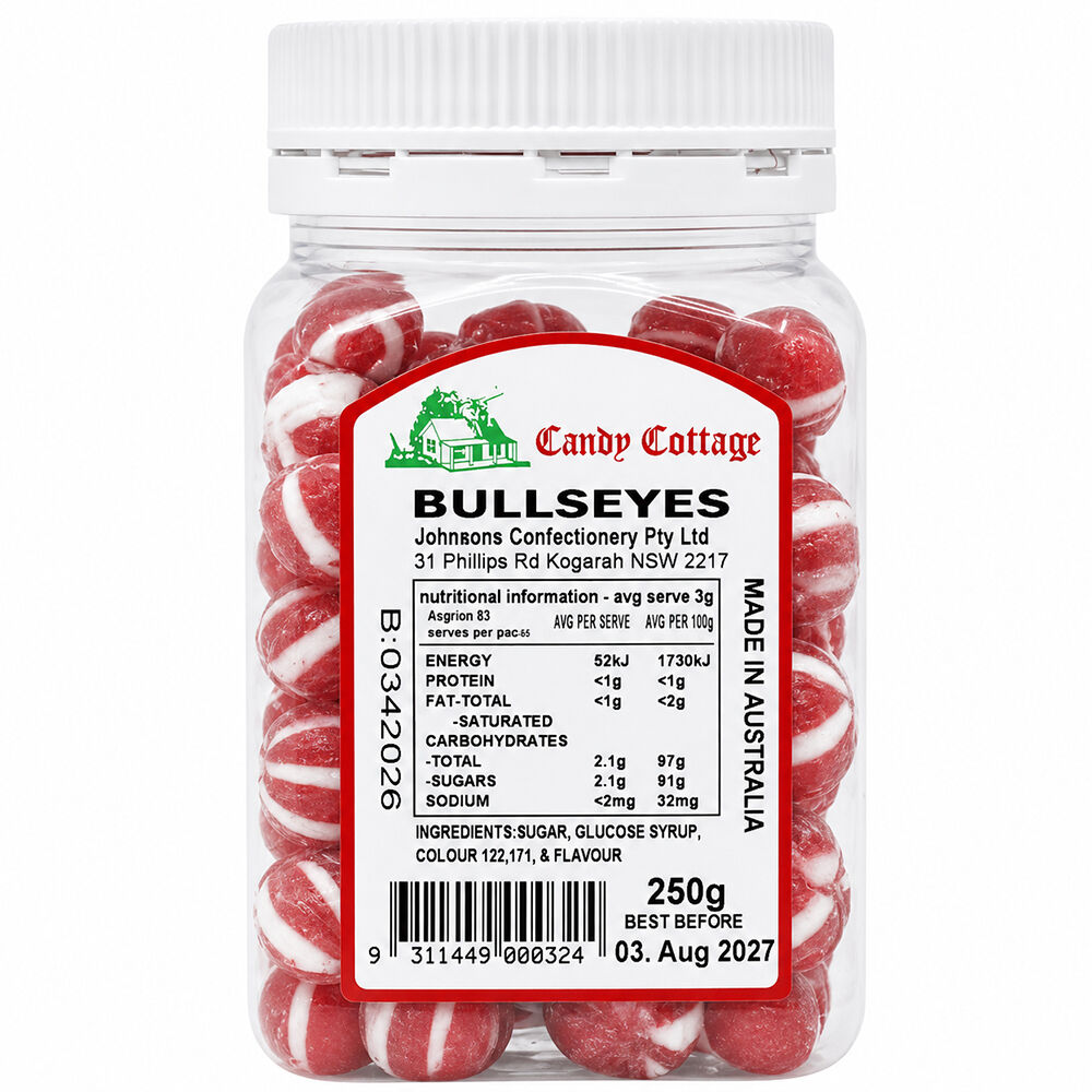 Candy Cottage Bullseyes 3 x 250g Old Style Lollies Set Australian