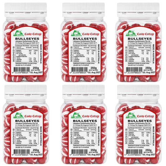 Candy Cottage Bullseyes 6 x 250g Old Style Peppermint Lollies Set