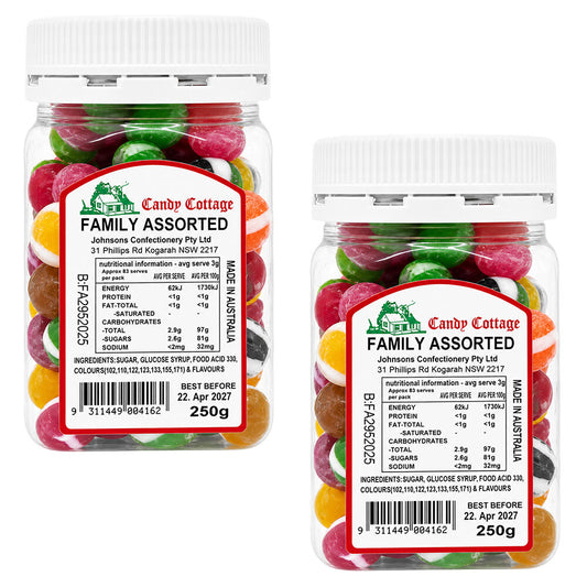 Candy Cottage Family Assorted Old Fashioned Lollies 2 x 250g Pack