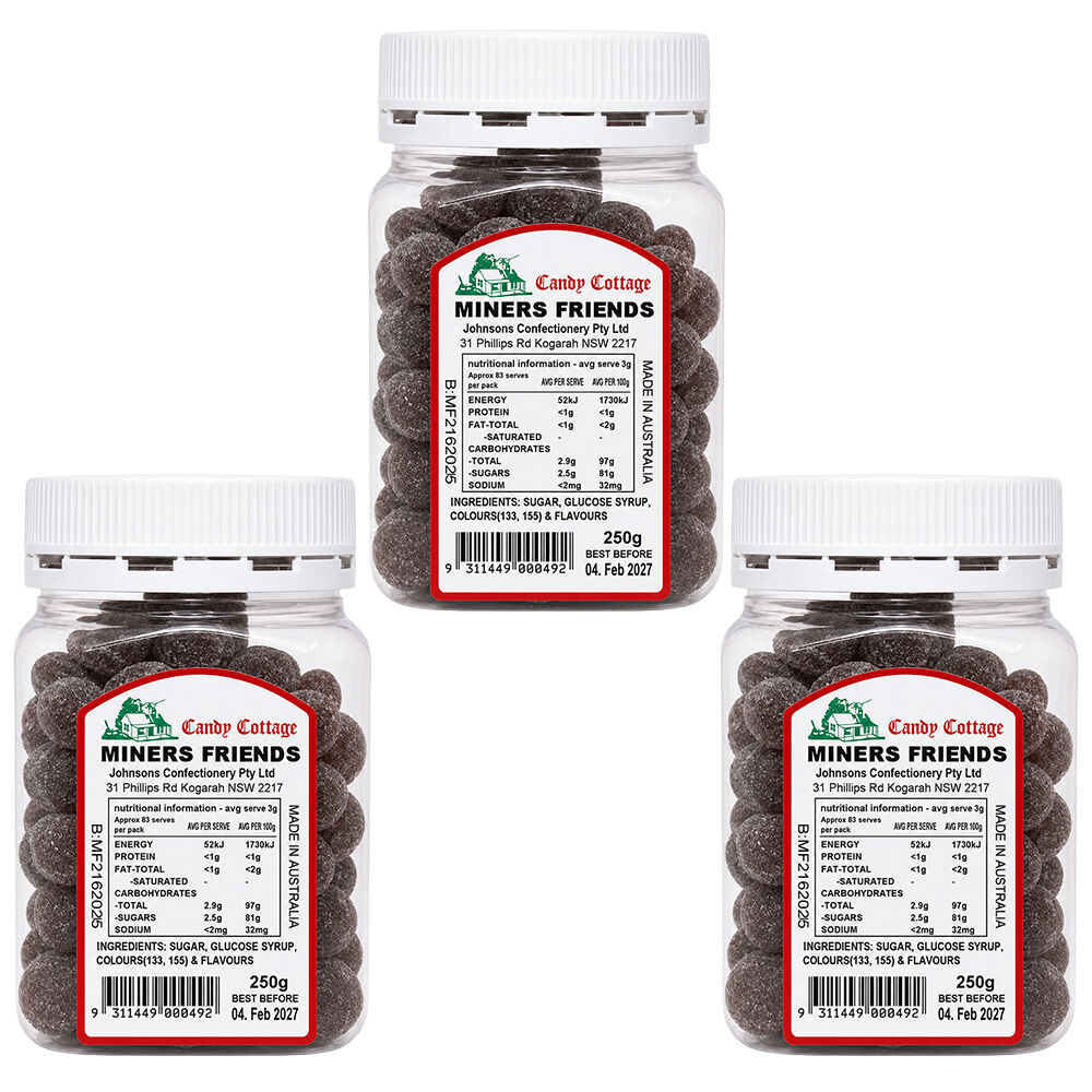 Candy Cottage Miners Friends 3 x 250g Old Style Lollies Set Australian