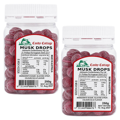 Candy Cottage Musk Drops 250g Old Fashioned Lollies Sweets Pack of 2