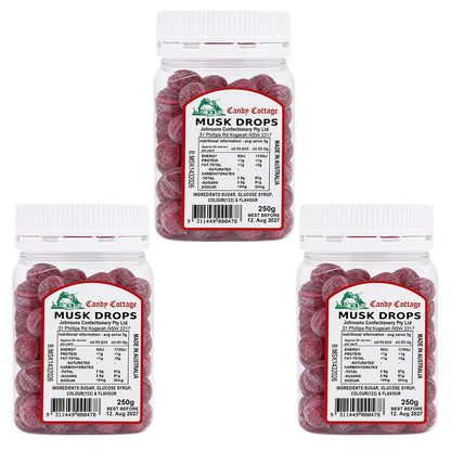 Candy Cottage Musk Drops 3 x 250g Old Style Lollies Set Australian