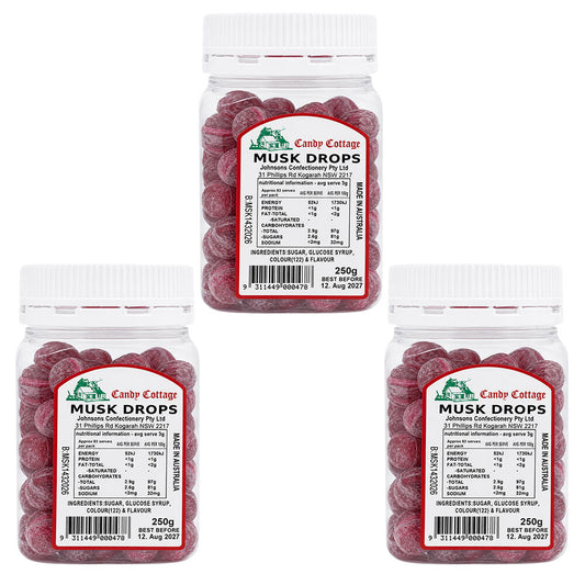 Candy Cottage Musk Drops 3 x 250g Old Style Lollies Set Australian