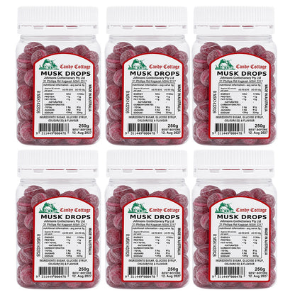 Candy Cottage Musk Drops 6 x 250g Old Style Lollies Set Australian