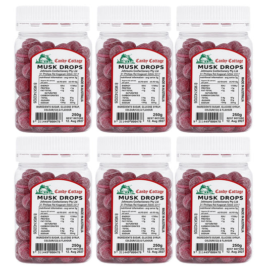 Candy Cottage Musk Drops 6 x 250g Old Style Lollies Set Australian