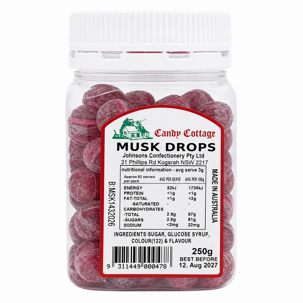 Candy Cottage Musk Drops 250gm Old Fashioned Lollies Sweets