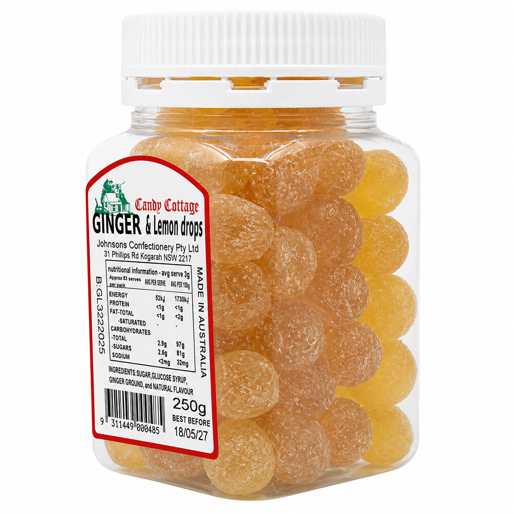 Candy Cottage 10 x Ginger & Lemon 250gm Old Fashioned Lollies Sweets Bulk Pack