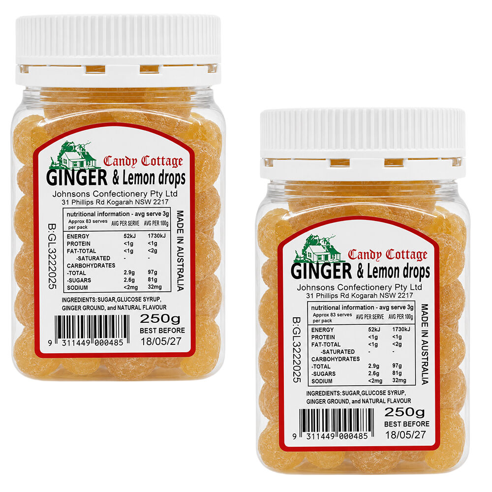 Candy Cottage Ginger & Lemon 250g Old Fashioned Lollies Sweets 2 Pack