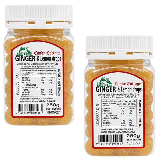Candy Cottage Ginger & Lemon 250g Old Fashioned Lollies Sweets 2 Pack