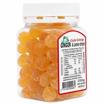 Candy Cottage Ginger & Lemon Drops 250g Australian Made