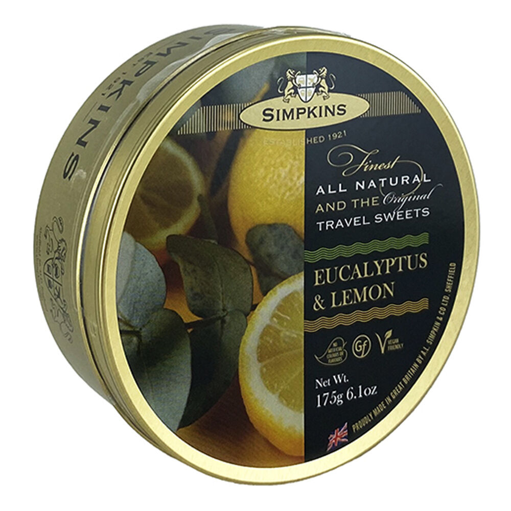 Simpkins Eucalyptus and Lemon 175g Tin Sweets Candy Lollies