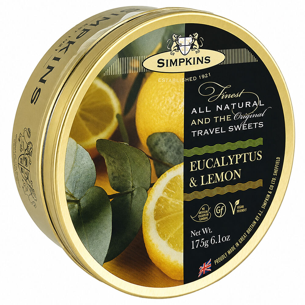 Simpkins Eucalyptus and Lemon 175g Tin Sweets Candy Lollies