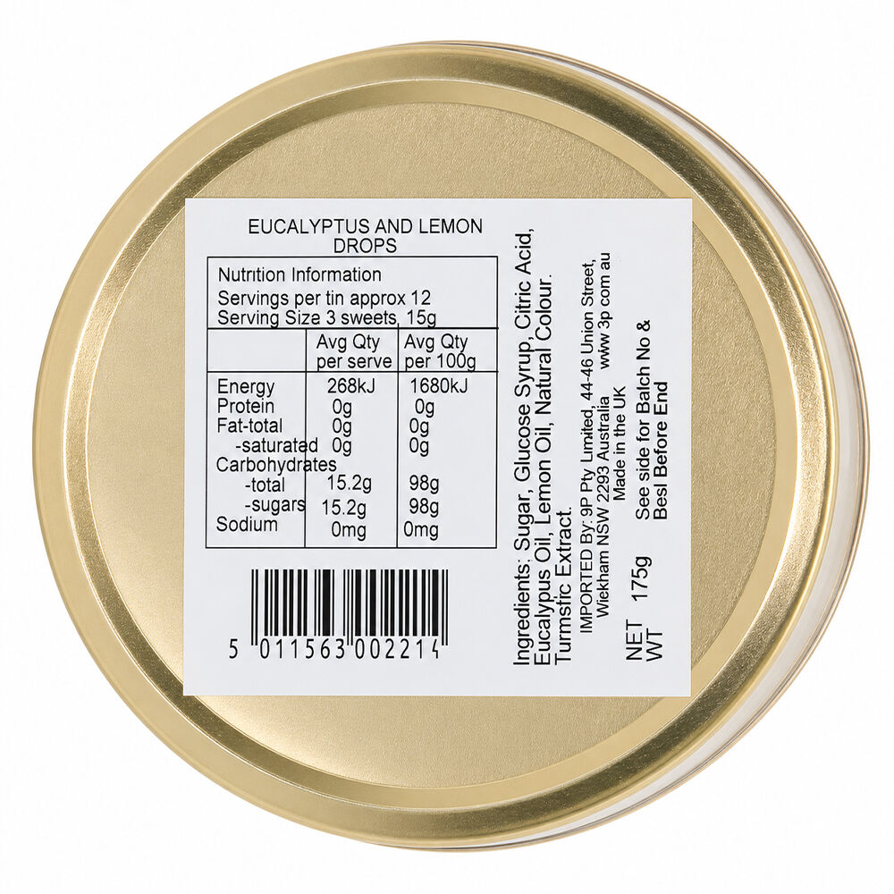 Simpkins Eucalyptus and Lemon 175g Tin Sweets Candy Lollies