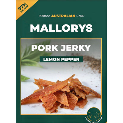 Mallorys Jerky Lemon Pepper Pork 100g Zesty Soft Snack (for Human Consumption)