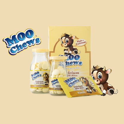 Moo Chews Creamy Vanilla Calcium Milk Bites Healthy Kids Snacks Jar 48