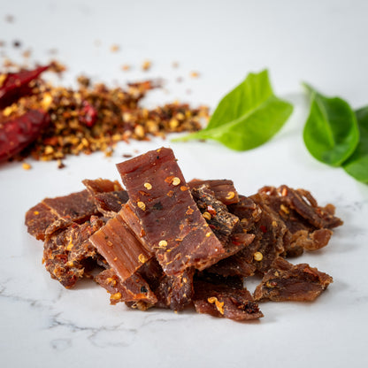 Mallorys Jerky Peri Peri Pork Jerky 100g Zesty Spicy Snack (for Human Consumption)