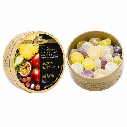 Simpkins Tropical Fruit Drops 200g Tin Sweets Candy Lollies