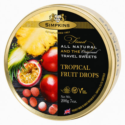 Simpkins Tropical Fruit Drops 200g Tin Sweets Candy Lollies