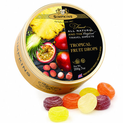 Simpkins Tropical Fruit Drops 200g Tin Sweets Candy Lollies