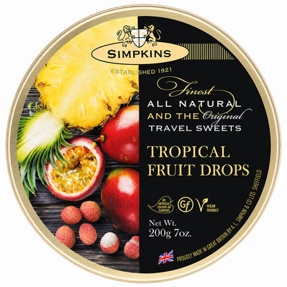 Simpkins Tropical Fruit Drops 200g Tin Sweets Candy Lollies