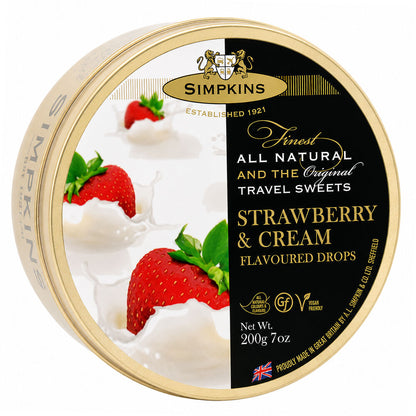Simpkins Strawberries and Cream Drops 200g Tin Sweets Candy Lollies