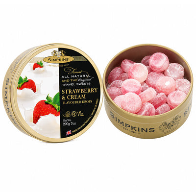 Simpkins Strawberries and Cream Drops 200g Tin Sweets Candy Lollies