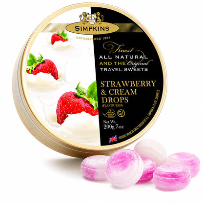 Simpkins Strawberries and Cream Drops 200g Tin Sweets Candy Lollies