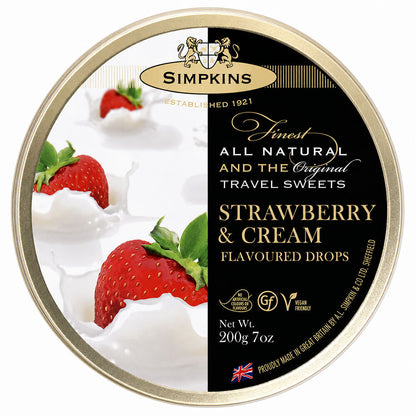 Simpkins Strawberries and Cream Drops 200g Tin Sweets Candy Lollies