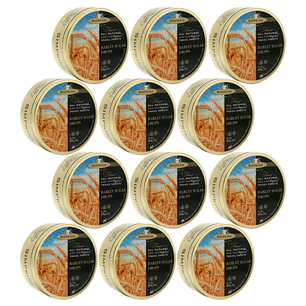 Simpkins Barley Sugar Drops 12 x 200g Tins Classic British Travel Sweets