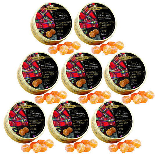 Simpkins Butterscotch Drops 8 x 200g Tins Traditional British Travel Sweets