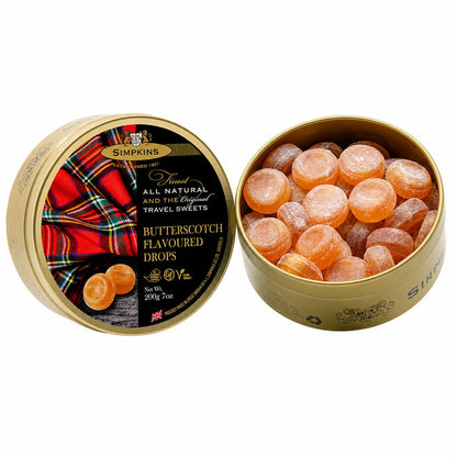 Simpkins Butterscotch Flavoured Drops 200g Tin Sweets Candy Lollies