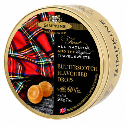 Simpkins Butterscotch Flavoured Drops 200g Tin Sweets Candy Lollies