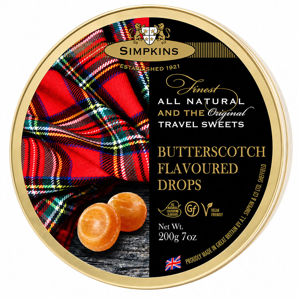 Simpkins Butterscotch Flavoured Drops 200g Tin Sweets Candy Lollies
