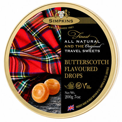 Simpkins Butterscotch Flavoured Drops 200g Tin Sweets Candy Lollies