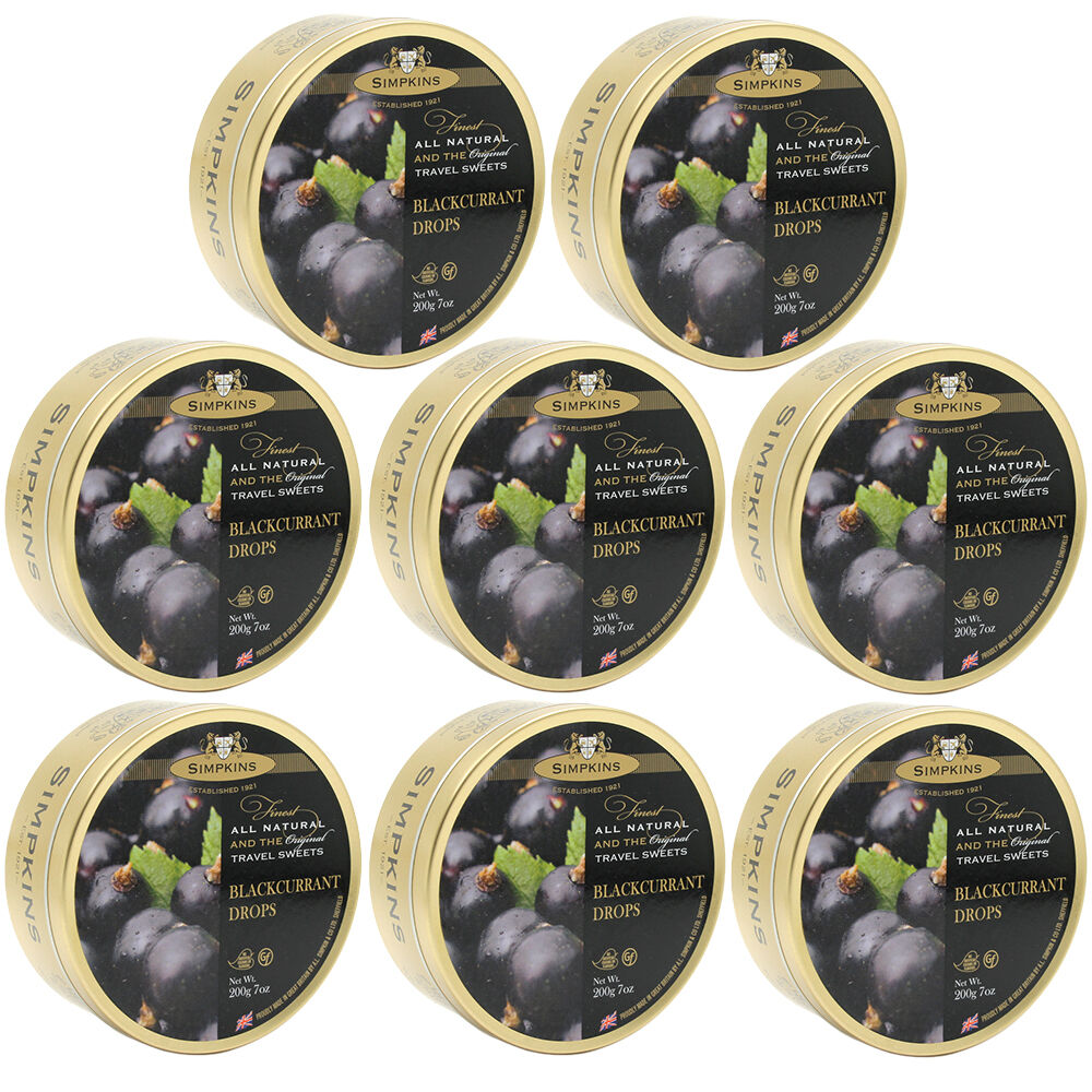 Simpkins Black Currant Drops 8 x 200g Traditional British Glucose Travel Sweets
