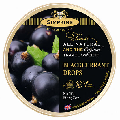 Simpkins Black Currant Drops 200g Tin Sweets Candy Lollies