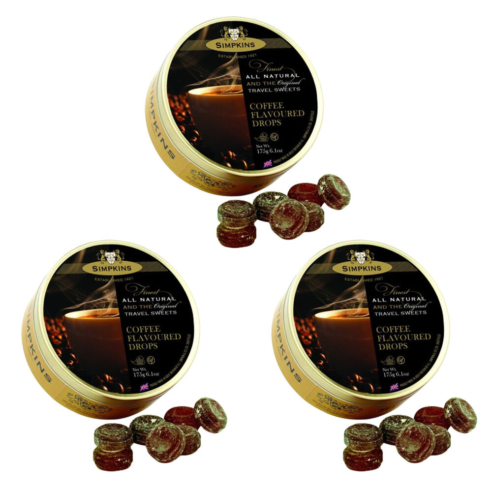 Simpkins 3 x Coffee Flavoured Drops 200g Tin Sweets Candy Lollies