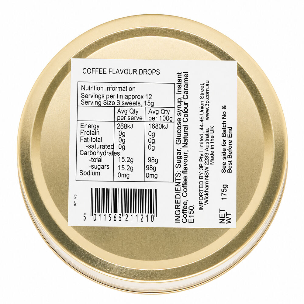 Simpkins Coffee Flavoured Drops 200g Tin Sweets Candy Lollies
