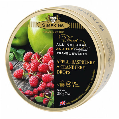 Simpkins Apple Raspberry and Cranberry Drops 200g Tin Sweets Candy Lollies