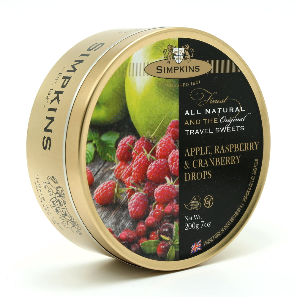 Simpkins Apple Raspberry and Cranberry Drops 200g Tin Sweets Candy Lollies