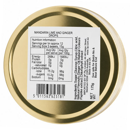 Simpkins Mandarin Lime and Ginger Drops 200g Tin Sweets Candy Lollies