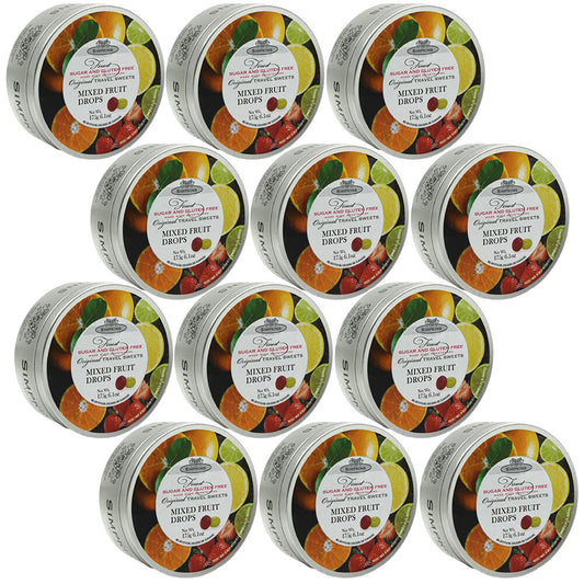 Simpkins Sugar Free Mixed Fruit Drops 12 x 150g Tins No Sugar Travel Sweets
