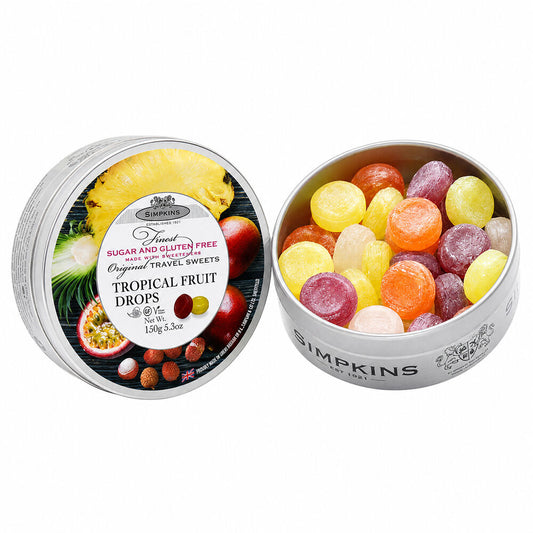 Simpkins Sugar Free Tropical Fruit Drops 175g Tin Sweets Candy Lollies