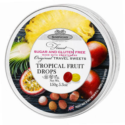 Simpkins Sugar Free Tropical Fruit Drops 175g Tin Sweets Candy Lollies
