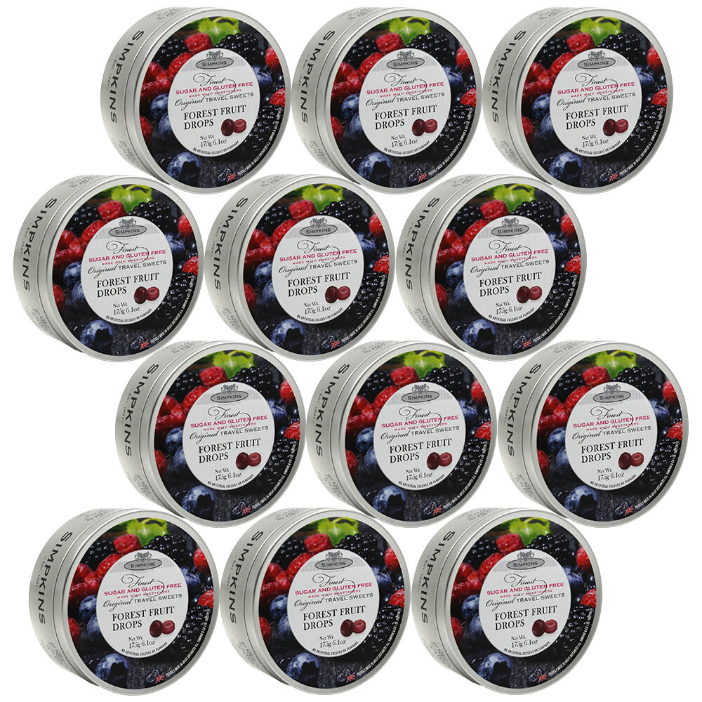 Simpkins Sugar Free Forest Fruit Drops 12 x 175g Tins Gluten Free Sweets UK Made
