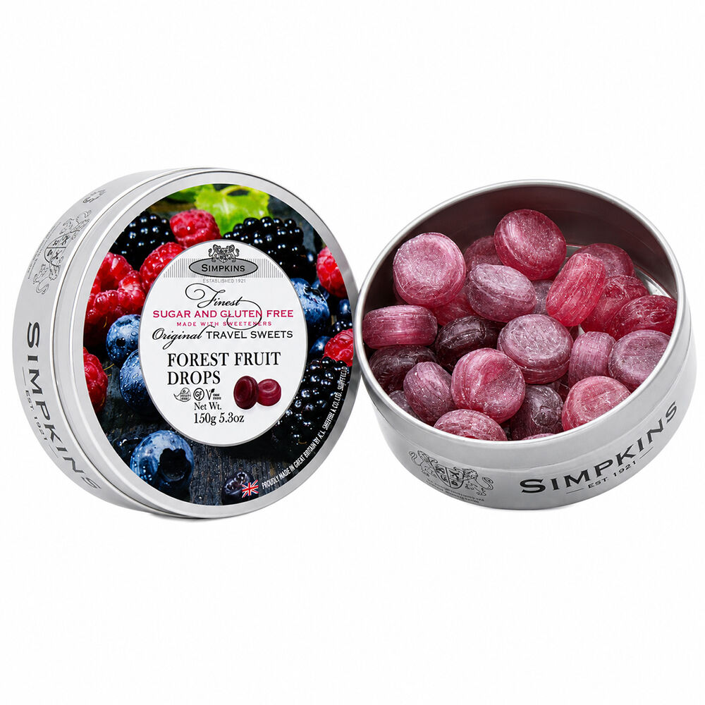Simpkins Sugar Free Forest Fruit Drops 175g Tin Sweets Candy Lollies