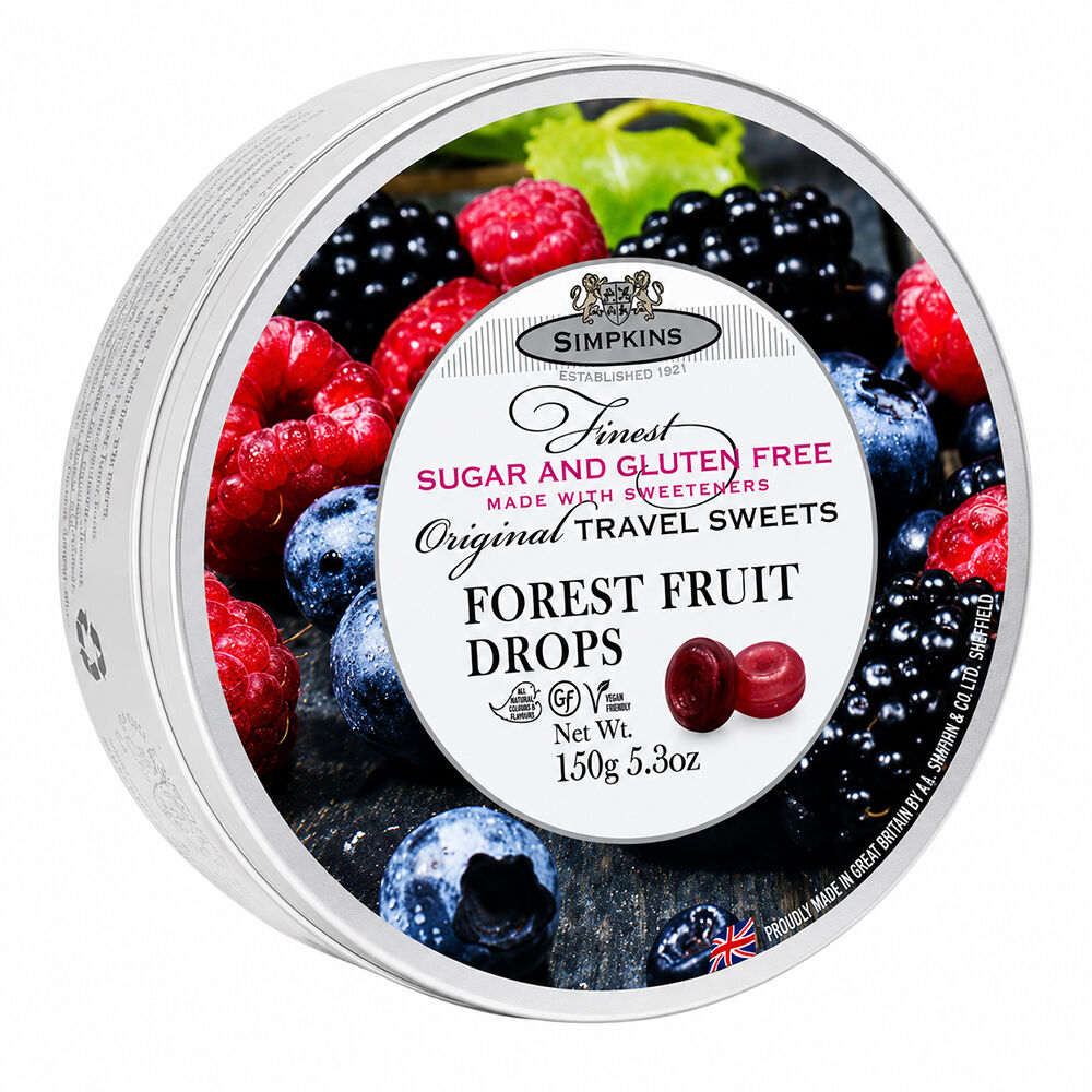 Simpkins Sugar Free Forest Fruit Drops 175g Tin Sweets Candy Lollies